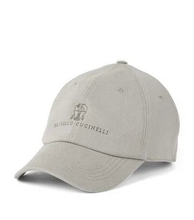 BRUNELLO CUCINELLI GARMENT-DYED DENIM EMBROIDERED BASEBALL CAP