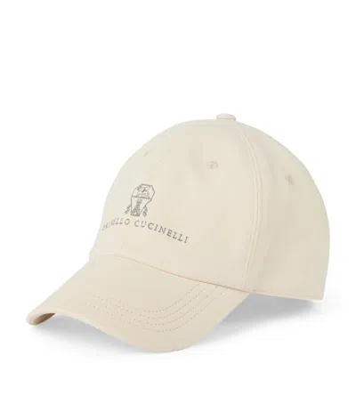 BRUNELLO CUCINELLI GARMENT-DYED DENIM EMBROIDERED BASEBALL CAP