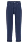 Brunello Cucinelli Garment-dyed Logo-patch Jeans In Blue