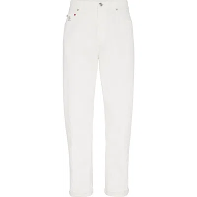 Brunello Cucinelli Straight-leg Logo-embroidered Jeans In White