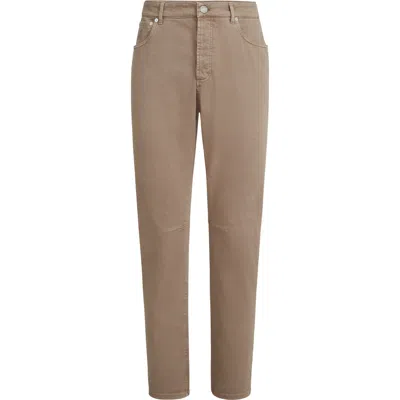 Brunello Cucinelli Garment-dyed Denim Trousers In Brown