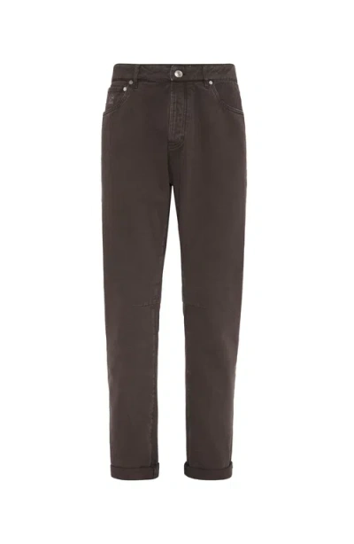 Brunello Cucinelli Garment-dyed Denim Trousers In Coffee