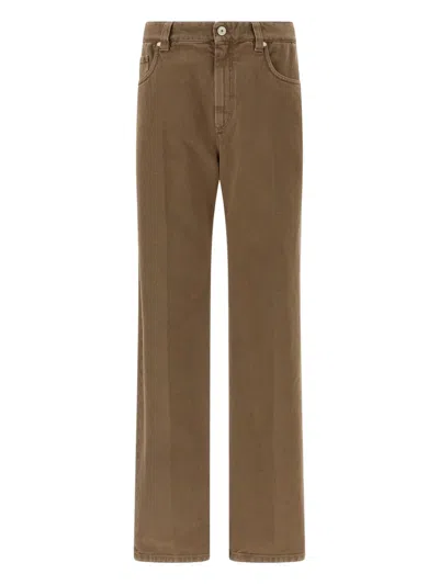 Brunello Cucinelli Straight Leg Corduroy Trousers Featuring Pockets In Brown