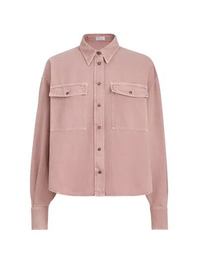 Brunello Cucinelli Garment-dyed Flap-pocket Shirt In Pink
