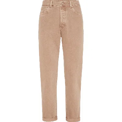 Brunello Cucinelli Garment-dyed Iconic Fit Five-pocket Trousers In Camel