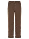 Brunello Cucinelli Garment Dyed Jeans Belt Loops Rolled Cuffs In Brown