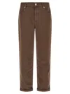 Brunello Cucinelli Garment Dyed Jeans Belt Loops Rolled Cuffs In Brown