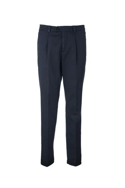 Brunello Cucinelli Garment-dyed Leisure Fit Trousers In American Pima Comfort Cotton With Pleats In Blue