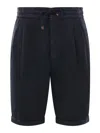 Brunello Cucinelli Garment Dyed Linen Gabardine Bermuda Shorts With Drawstring And Darts In Blue