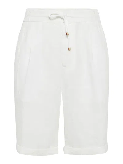 BRUNELLO CUCINELLI GARMENT DYED LINEN GABARDINE BERMUDA SHORTS WITH DRAWSTRING AND DARTS