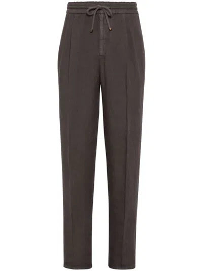 Brunello Cucinelli Garment-dyed Linen Track Pants In Brown