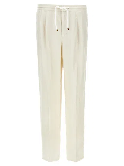 Brunello Cucinelli Linen Trousers In White