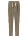 Brunello Cucinelli Garment-dyed Linen Trousers With Adjustable Waist In Green