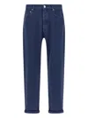 Brunello Cucinelli Garment-dyed Logo-patch Jeans In Blue
