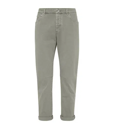 Brunello Cucinelli Five Pocket Iconic Fit Denim Trousers In Military
