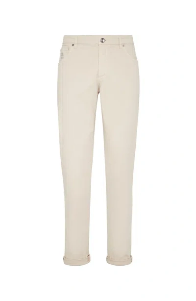 Brunello Cucinelli Logo-embroidered Jeans In Beige