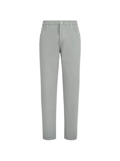 Brunello Cucinelli Garment-dyed Five-pocket Trousers In Twisted Cotton Gabardine In Gray