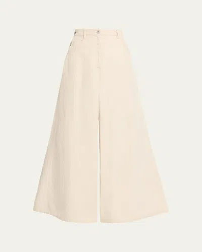 Brunello Cucinelli Garment Dyed Twill Maxi Wide-leg Jeans In Sand