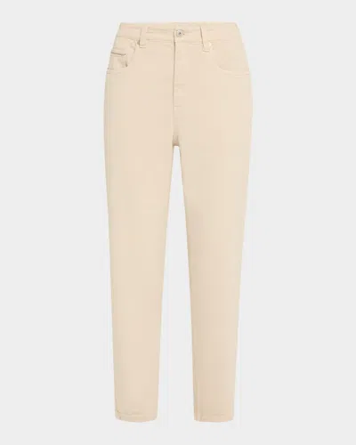 Brunello Cucinelli Garment Dyed Twill Tapered-leg Jeans With Monili Trim In C9593 Quartz