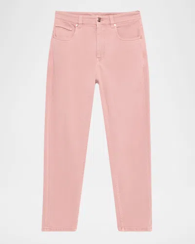 Brunello Cucinelli Garment Dyed Twill Tapered-leg Jeans With Monili Trim In Peony Pink