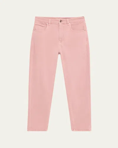 BRUNELLO CUCINELLI GARMENT DYED TWILL TAPERED-LEG JEANS WITH MONILI TRIM