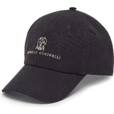 Brunello Cucinelli Garment-dyed Twisted Cotton Gabardine Baseball Cap With Embroidered Logo In Black