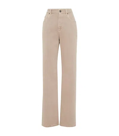 Brunello Cucinelli Women's Garment Dyed Comfort Denim Loose Jeans With Shiny Tab In Beige