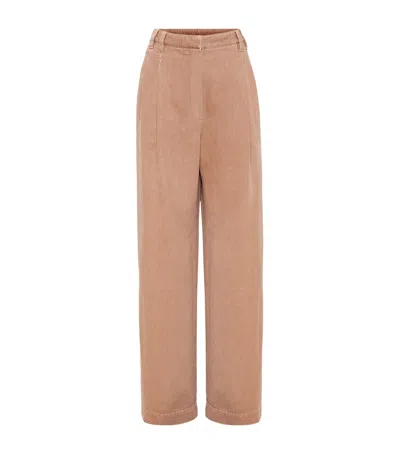 Brunello Cucinelli Garment-dyed Wide-leg Jeans In Brown