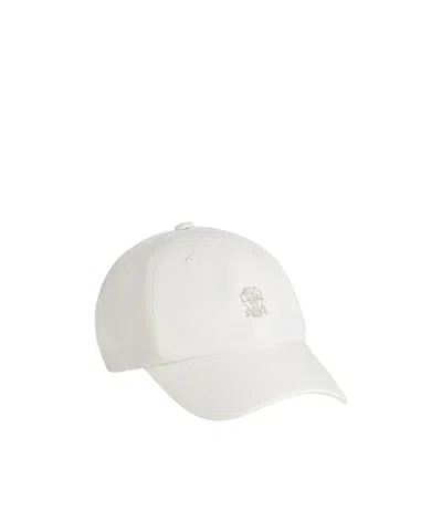Brunello Cucinelli Kids' Garment-dyed Baseball Cap In Twisted Cotton Gabardine With Logo In White