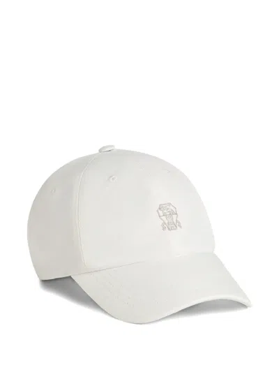 Brunello Cucinelli Kids' Garment-dyed Baseball Cap In Twisted Cotton Gabardine With Logo In White