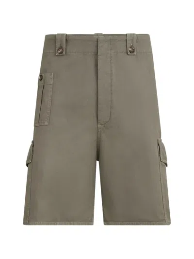Brunello Cucinelli Garment-dyed Bermuda Shorts In Cotton And Linen Canvas With Cargo Pockets In Gray