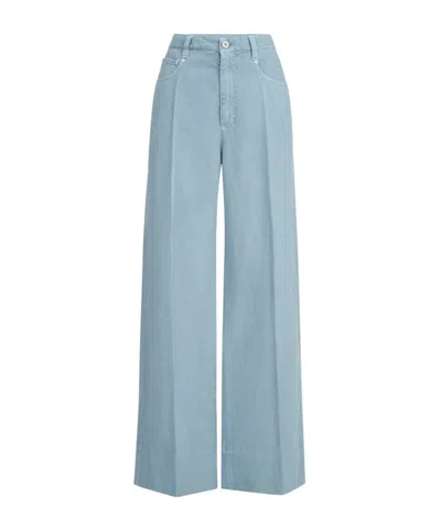 Brunello Cucinelli Garment-dyed Cotton And Linen Cover Loose Trousers With Monili In Blue