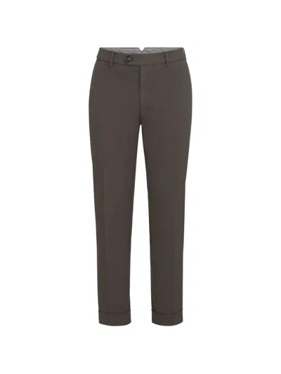 Brunello Cucinelli Garment-dyed Italian Fit Trousers In American Pima Comfort Cotton Gabardine In Brown