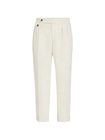 Brunello Cucinelli Garment-dyed Trousers In Cotton Corduroy With Reversed Double Pleats And Waist Tabs In Neutral