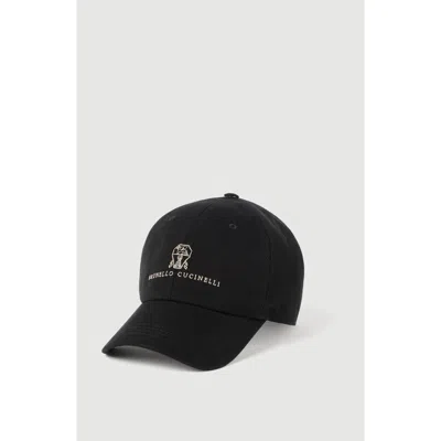 Brunello Cucinelli Garment-dyed Twisted Cotton Gabardine Baseball Cap With Embroidered Logo In Black