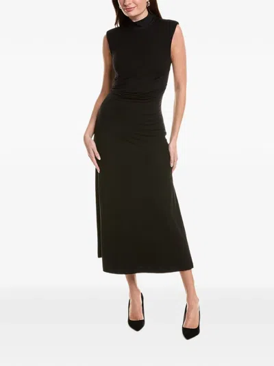 Brunello Cucinelli Gathered High-neck Midi Dress In Black