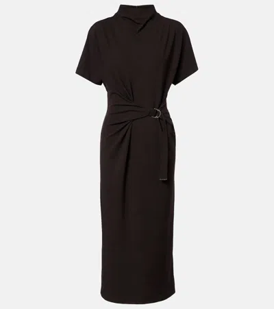 Brunello Cucinelli Gathered Jersey Midi Dress In Brown