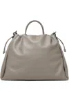 Brunello Cucinelli Gathered Light Grey Calf Leather Bag With Monili Chain Detail