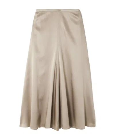 Brunello Cucinelli Gathered Silk-satin Midi Skirt In Neutral