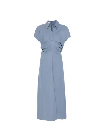Brunello Cucinelli Gathered-waist Midi Dress In Blue