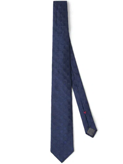 Brunello Cucinelli Geometric-embroidery Silk Tie In Blue