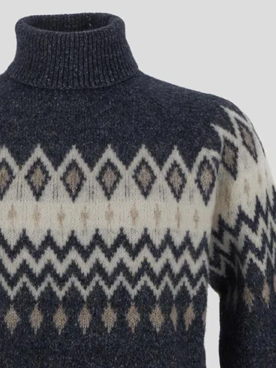 Brunello Cucinelli Geometric Intarsia Knit Sweater In White