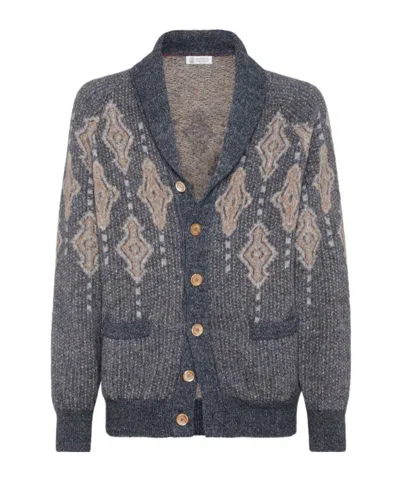 BRUNELLO CUCINELLI BRUNELLO CUCINELLI GEOMETRIC JACQUARD BUTTONED CARDIGAN