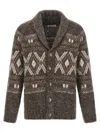 Brunello Cucinelli Wool Cardigan V-neck Geometric Pattern In Brown