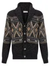 Brunello Cucinelli Geometric Jacquard Cardigan Sweaters And Cardigans Multicolor In Gray