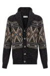 Brunello Cucinelli Geometric Jacquard Cardigan Sweaters And Cardigans Multicolor In Black