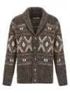 Brunello Cucinelli Wool Cardigan V-neck Geometric Pattern In Brown