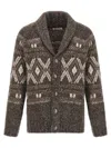Brunello Cucinelli Wool Cardigan V-neck Geometric Pattern In Brown
