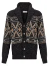 Brunello Cucinelli Geometric Jacquard Cardigan Sweaters And Cardigans Multicolor In Black