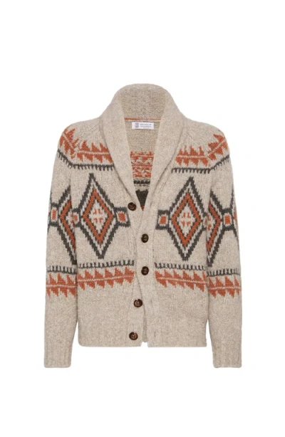 BRUNELLO CUCINELLI BRUNELLO CUCINELLI GEOMETRIC JACQUARD CARDIGAN